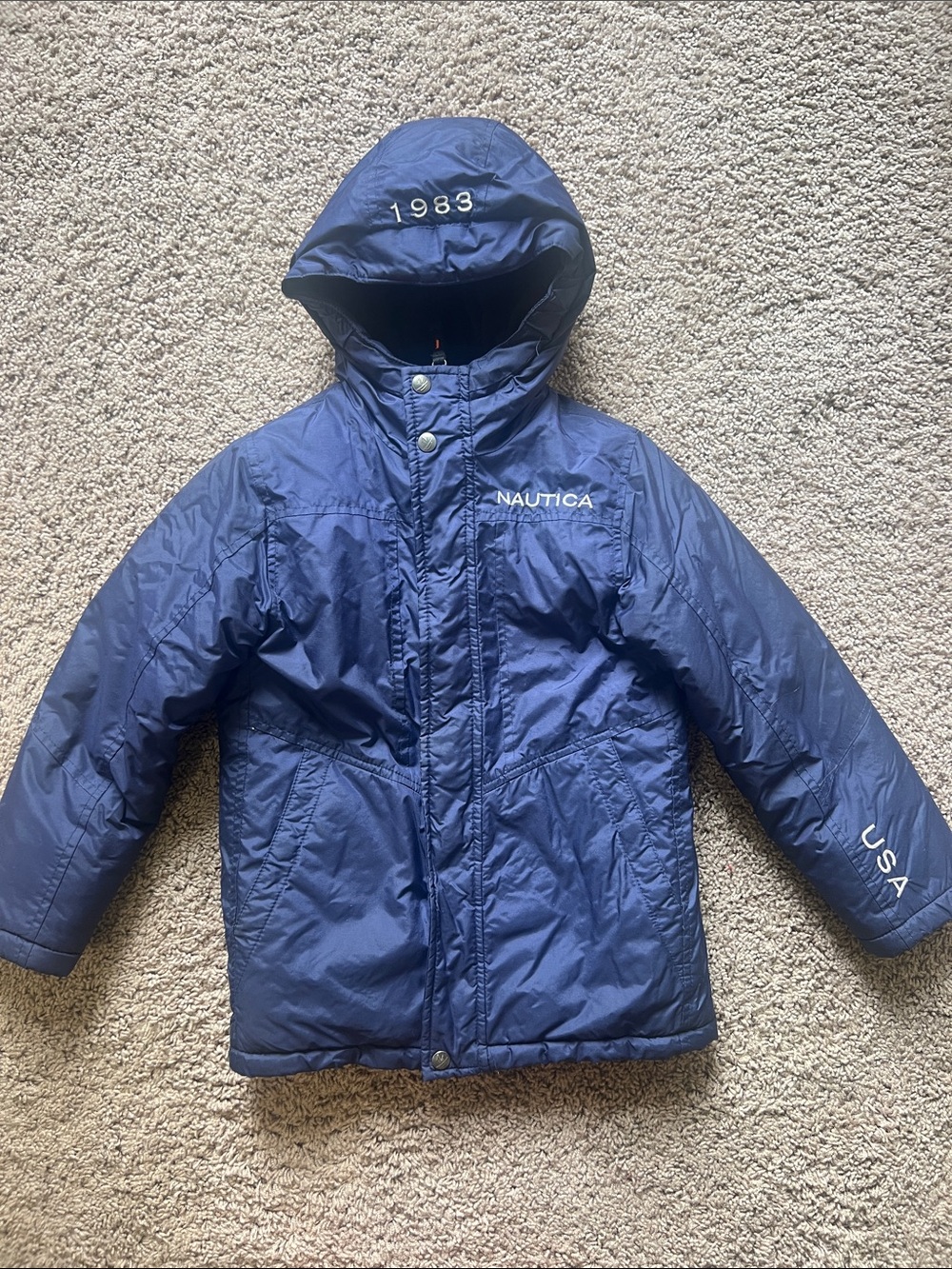 Nautica Boys Navy Hooded Puffer Coat Size 7
